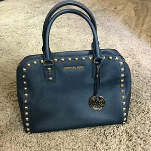 Michael Kors Navy Blue Satchel w/ Gold Studs